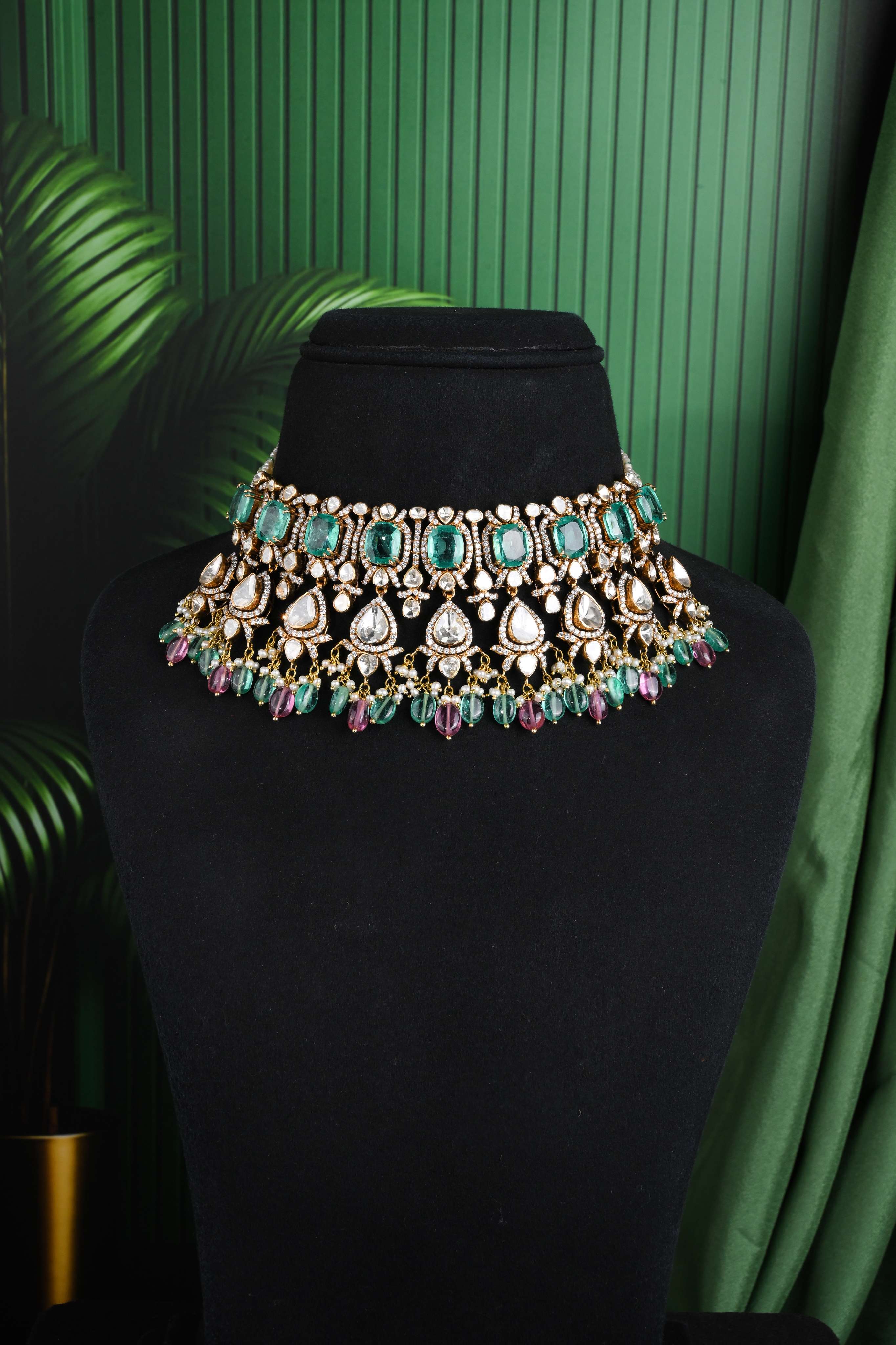 Brinda Gold and Diamonds - Emerald Choker Necklace